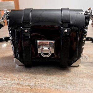 Michael Kors black patent leather small crossbody bag with silver hardware VGU